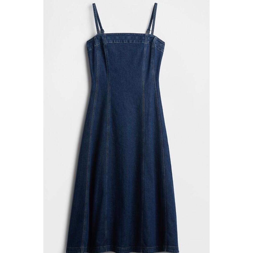 GAP Strapless Denim Midi Dress Ajustable Straps Dark Wash Casual Women's L New